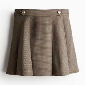 H&M Brown & Beige Houndstooth Pleated Mini Skirt - Medium